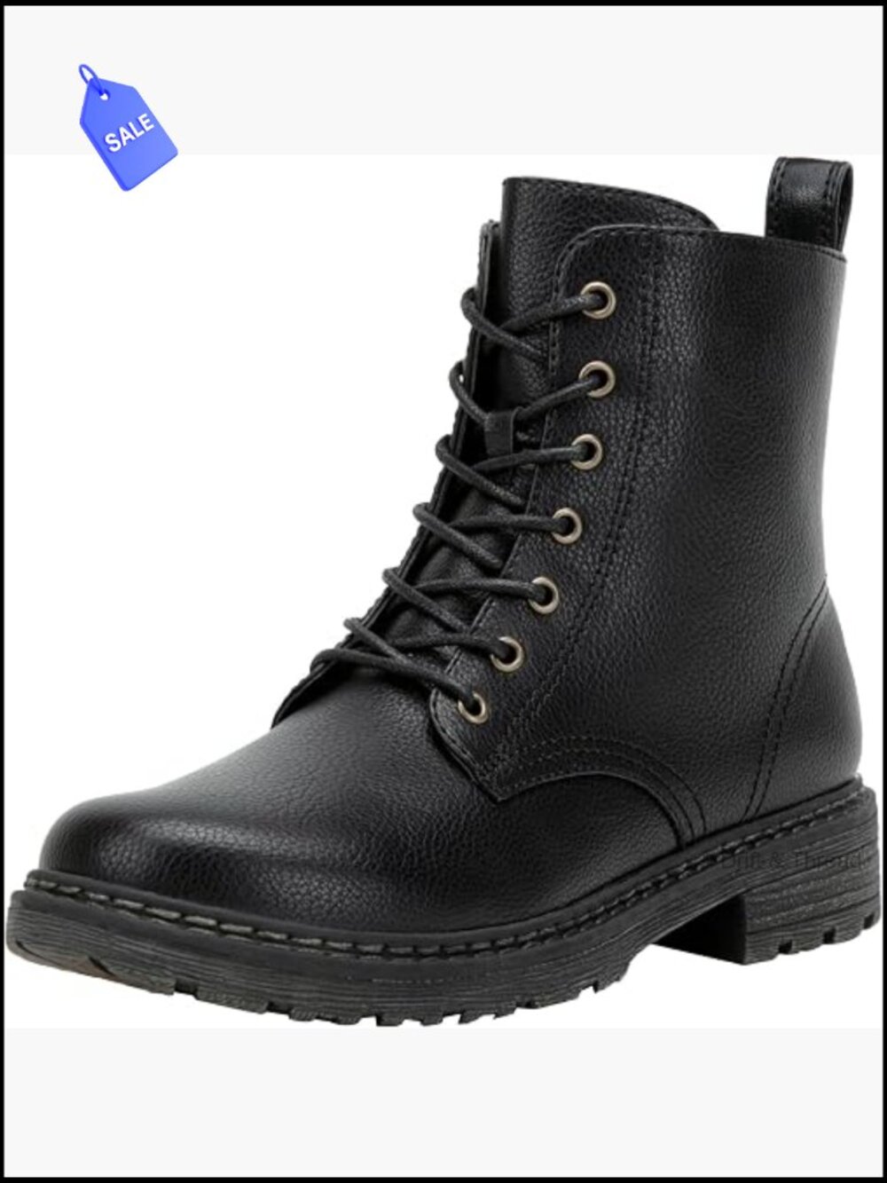 Women's Lace Up Combat Ankle Boots with Side Zip Low Heel